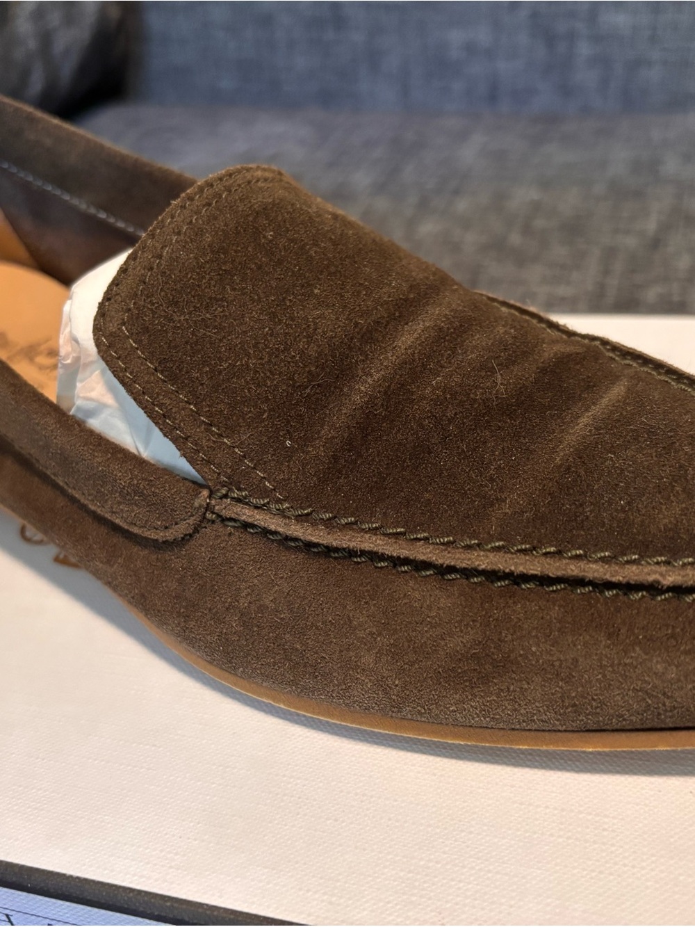 Coach and Four Womens Olive Green Suede Slip-On Loafers